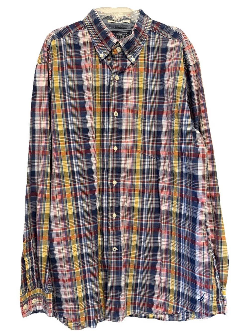 Nautica Sea Voyage Plaid Button Down Men’s Large Long Sleeve Cotton Casual